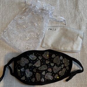 New Natalie Mills Rhinestone Hearts Face Mask